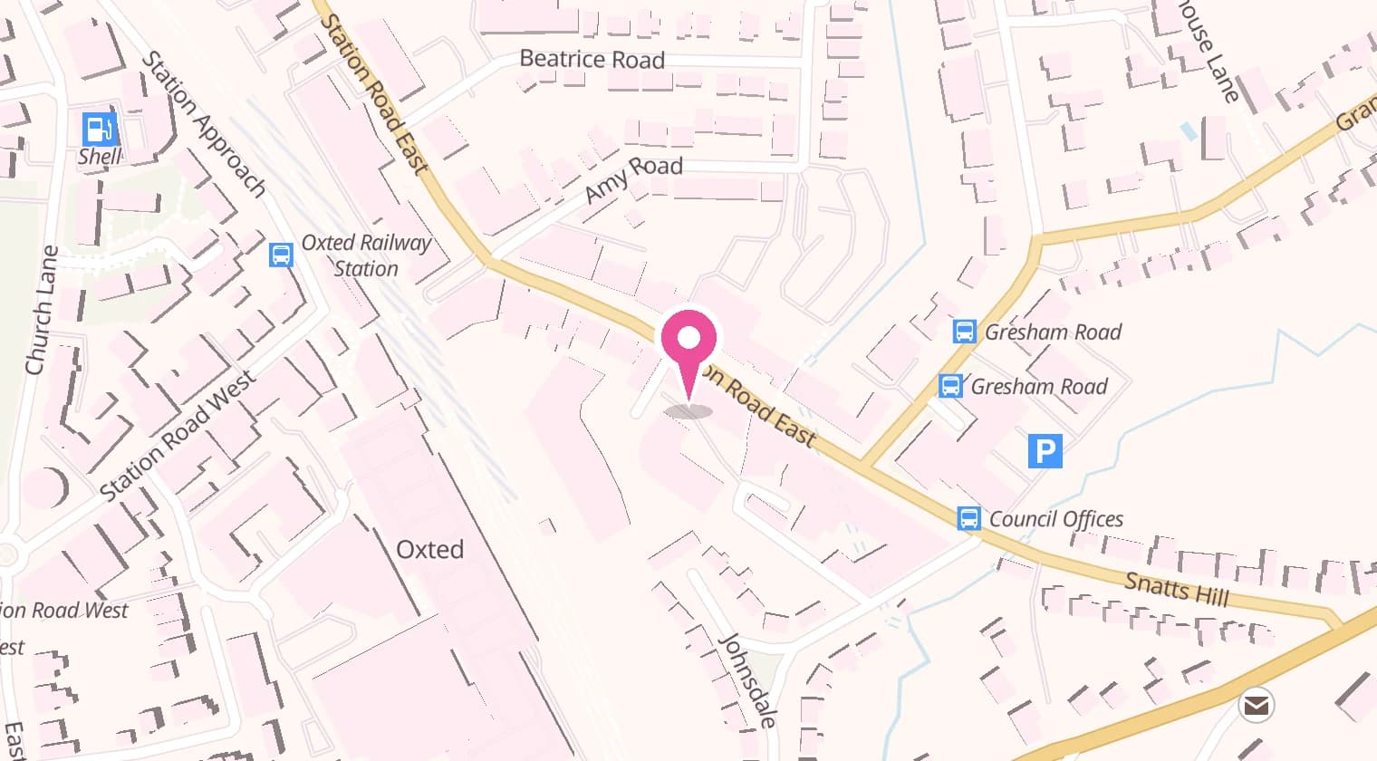 Map showing The Scoop Company at 55 Station Road East, Oxted RH8 0AX